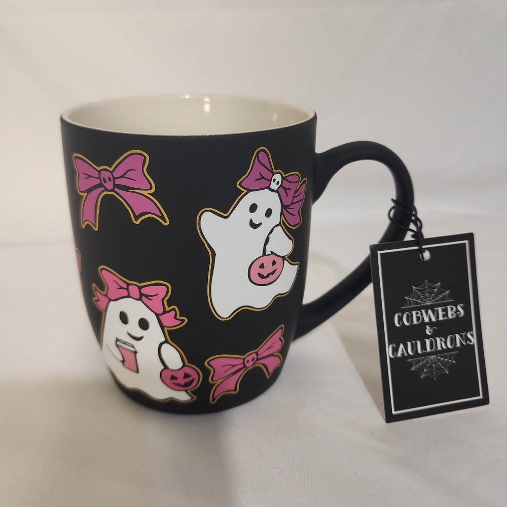 Cobwebs & Cauldrons Soft Touch Pink Halloween Girl Ghost Mug